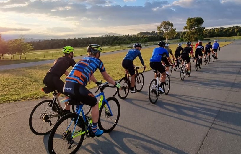 Group of cyclists riding as a bunch